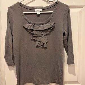 LOFT Gray Ruffle Women's Top, size Medium